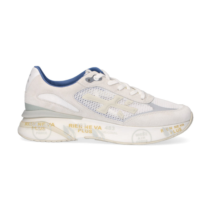 Premiata sneaker Moerun in camoscio bianca azzurro