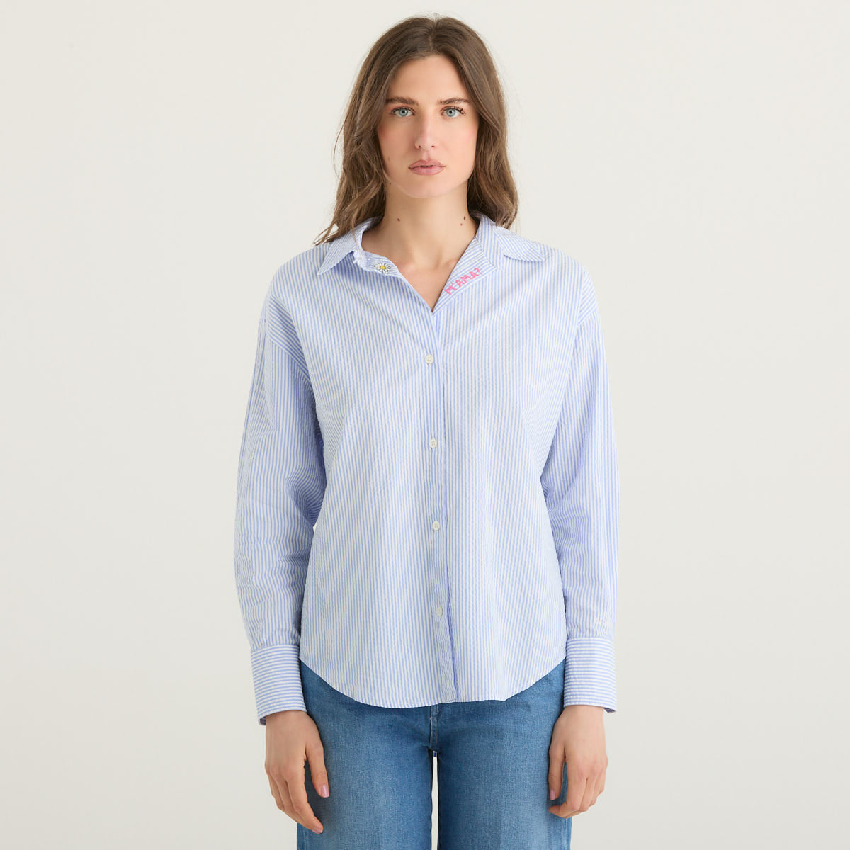 Mc2 Saint Barth camicia seersucker stripes azzurra