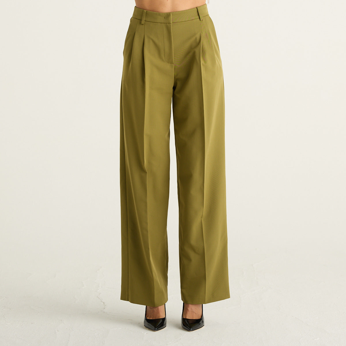 Patrizia Pepe pantaloni donna palazzo verde Lizard Green in gabardina