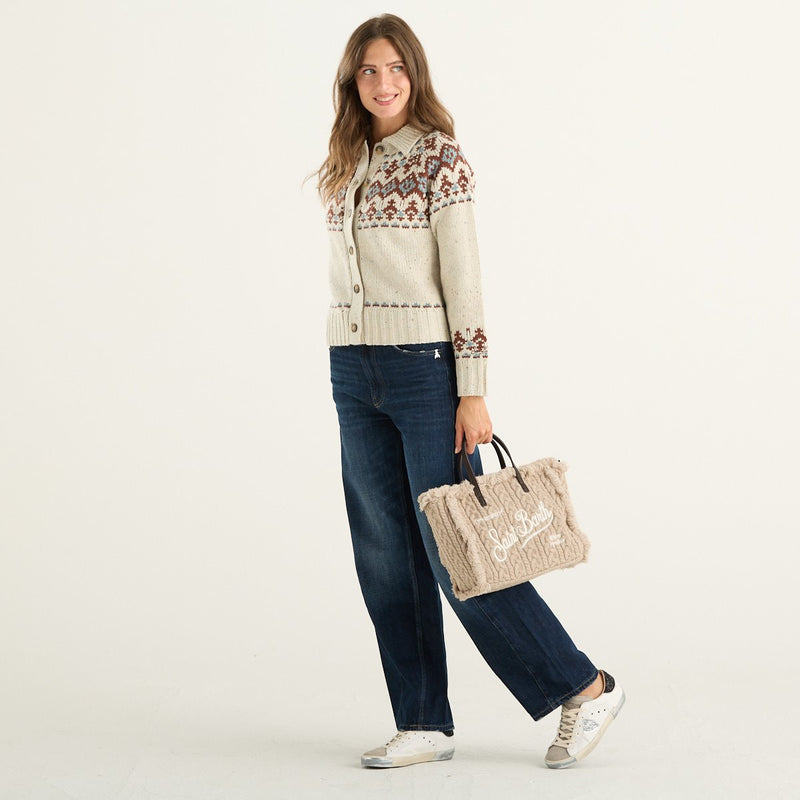 MC2 Saint Barth cardigan donna Patty Donegal beige con fantasia nordica