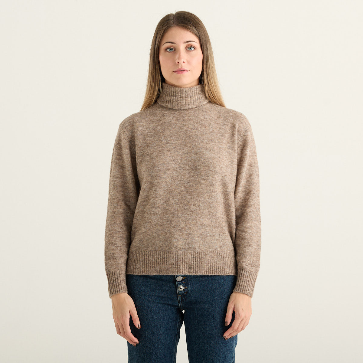 MC2 Saint Barth Maglione Donna Tortora Mélange con Collo Alto e Maniche Lunghe