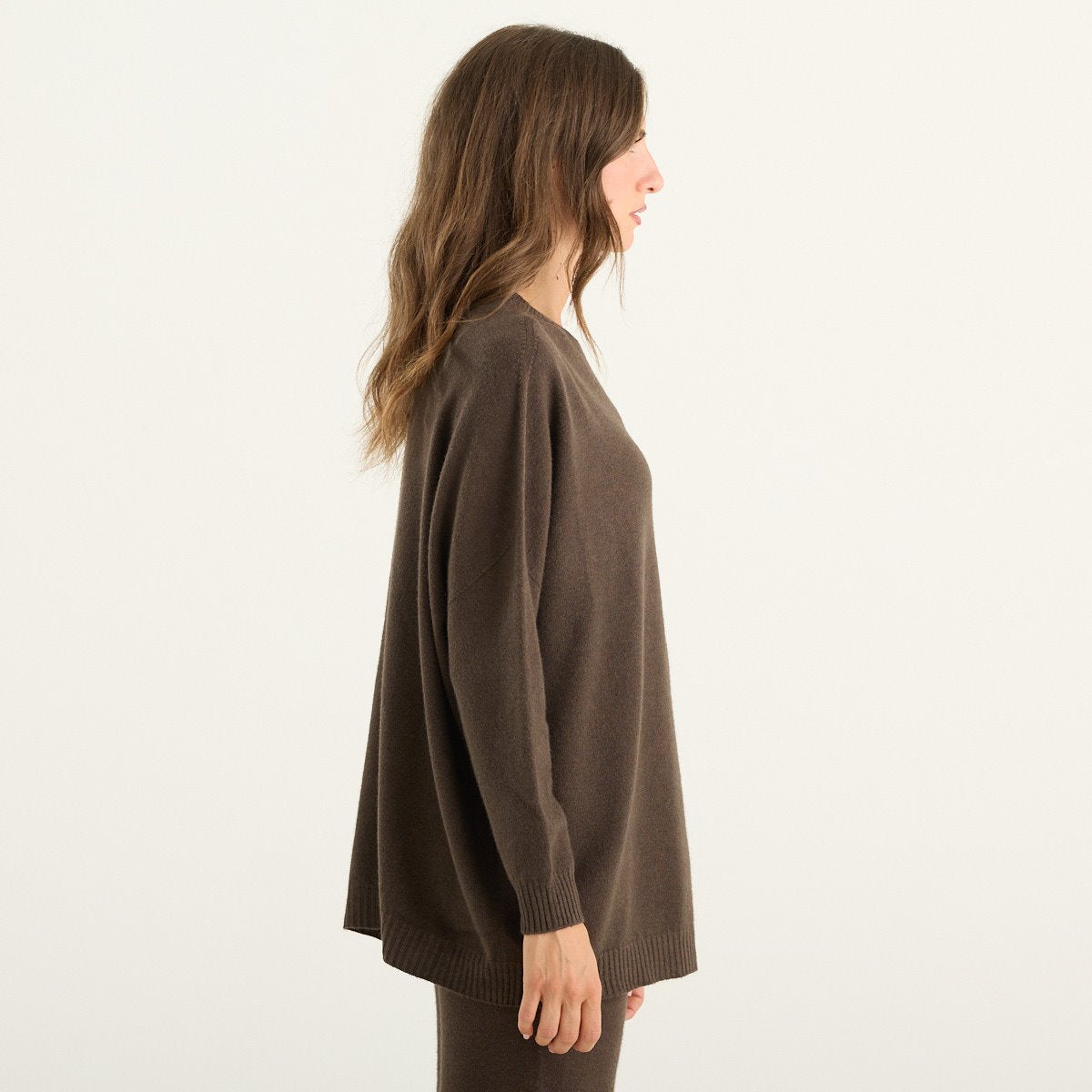Haveone completo donna marrone in maglia con pullover oversize e pantaloni ampi