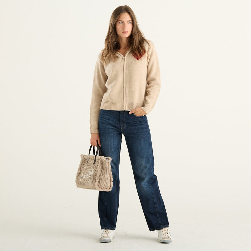 MC2 Saint Barth cardigan donna Kyla in lana beige con cappuccio e cuore