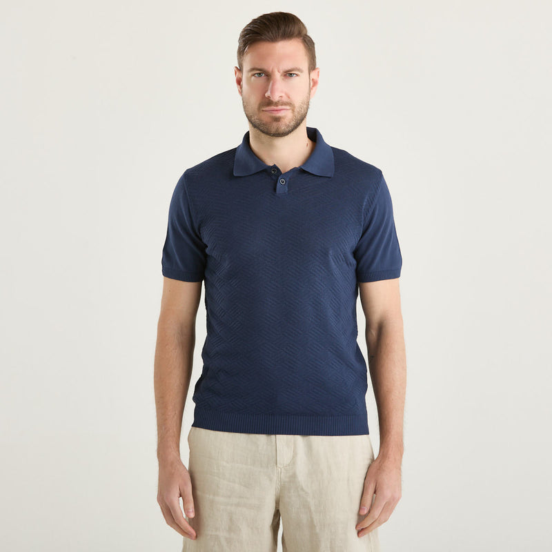 Wool & Co polo operata in tessuto blu