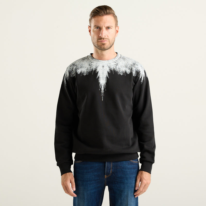 Marcelo Burlon Wings Felpa Uomo Nera con Stampa Bianca