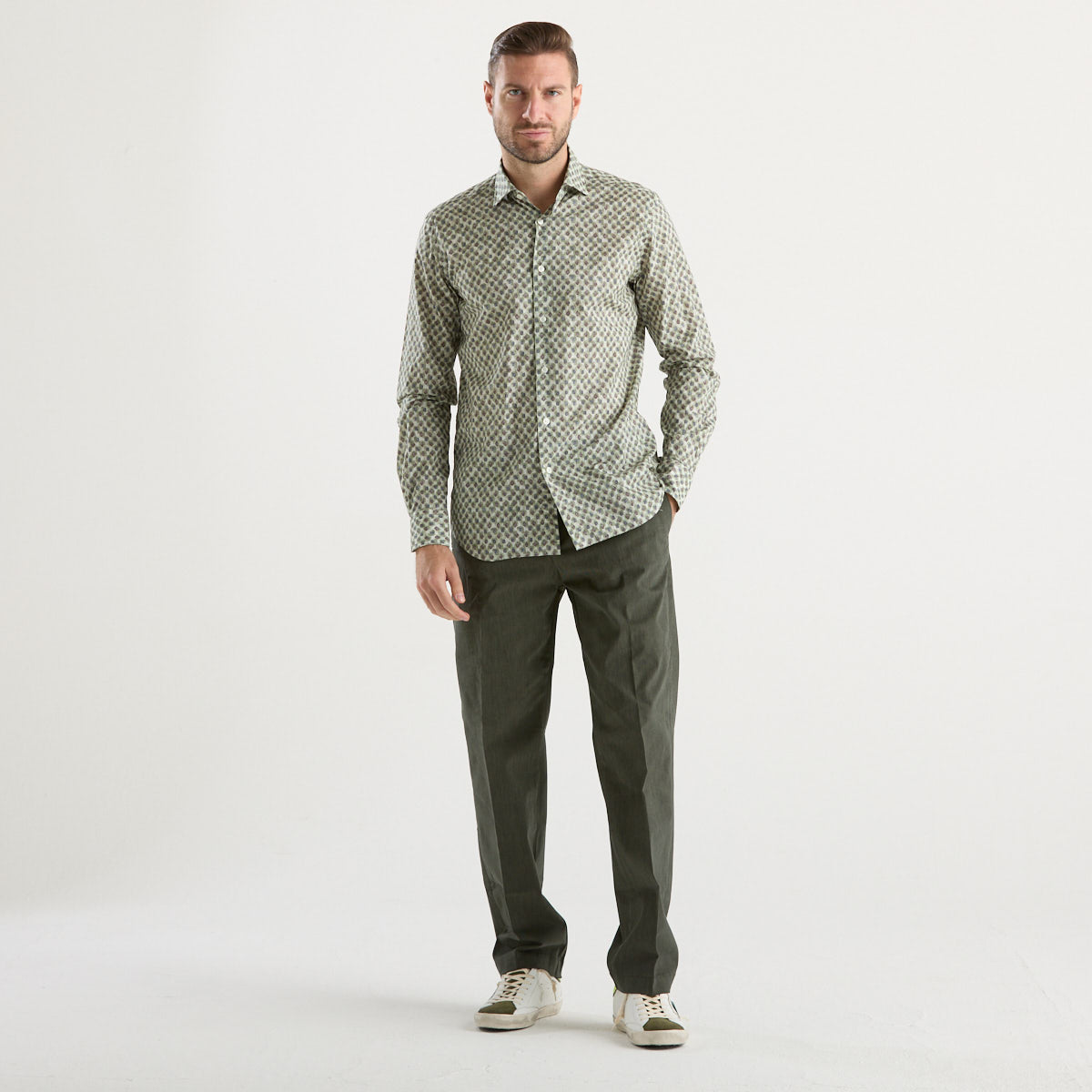 Xacus camicia in fantasia in tessuto verde