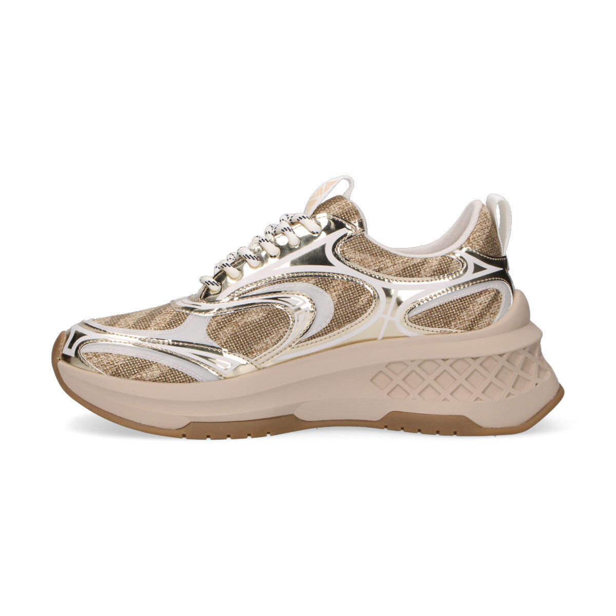 Emanuelle Vee sneaker tessuto beige pelle oro