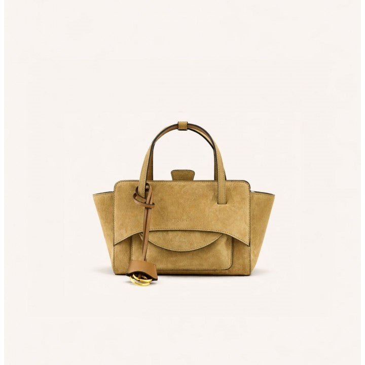 Hidesins borsa a mano Flap S in pelle scamosciata camel
