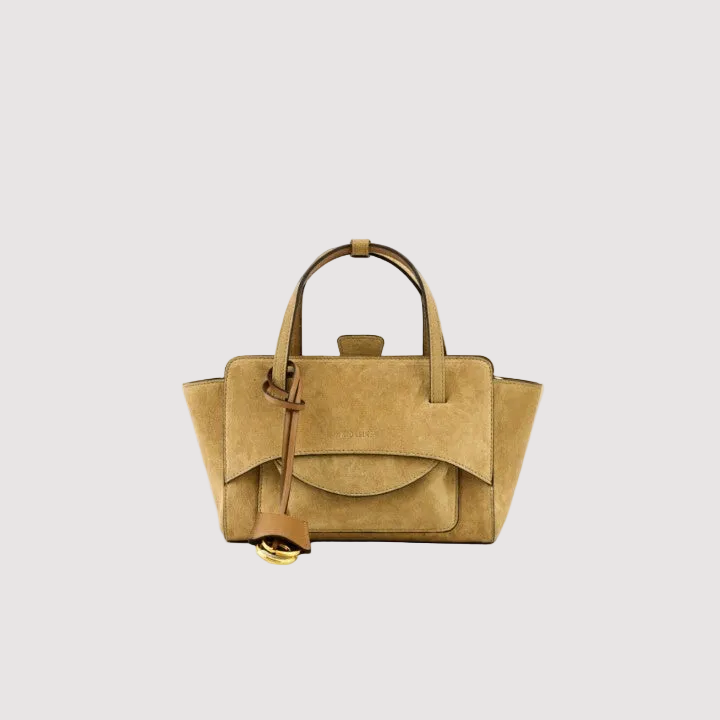 Hidesins borsa a mano Flap S in pelle scamosciata camel