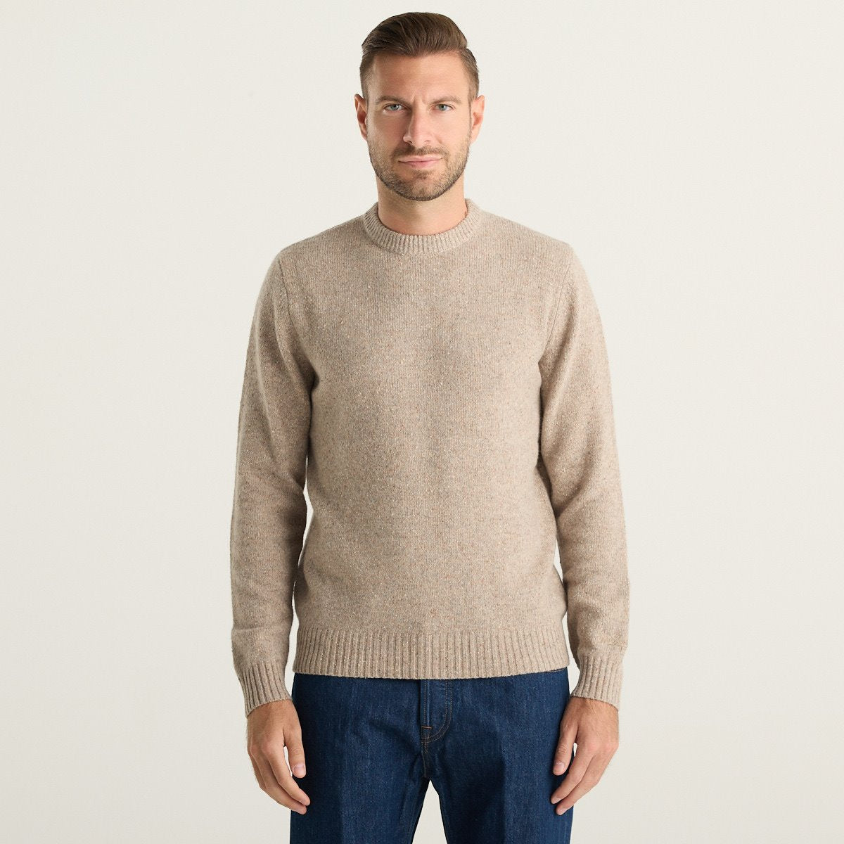 MC2 Saint Barth Maglione Uomo Beige Mélange Girocollo in Maglia con Maniche Lunghe