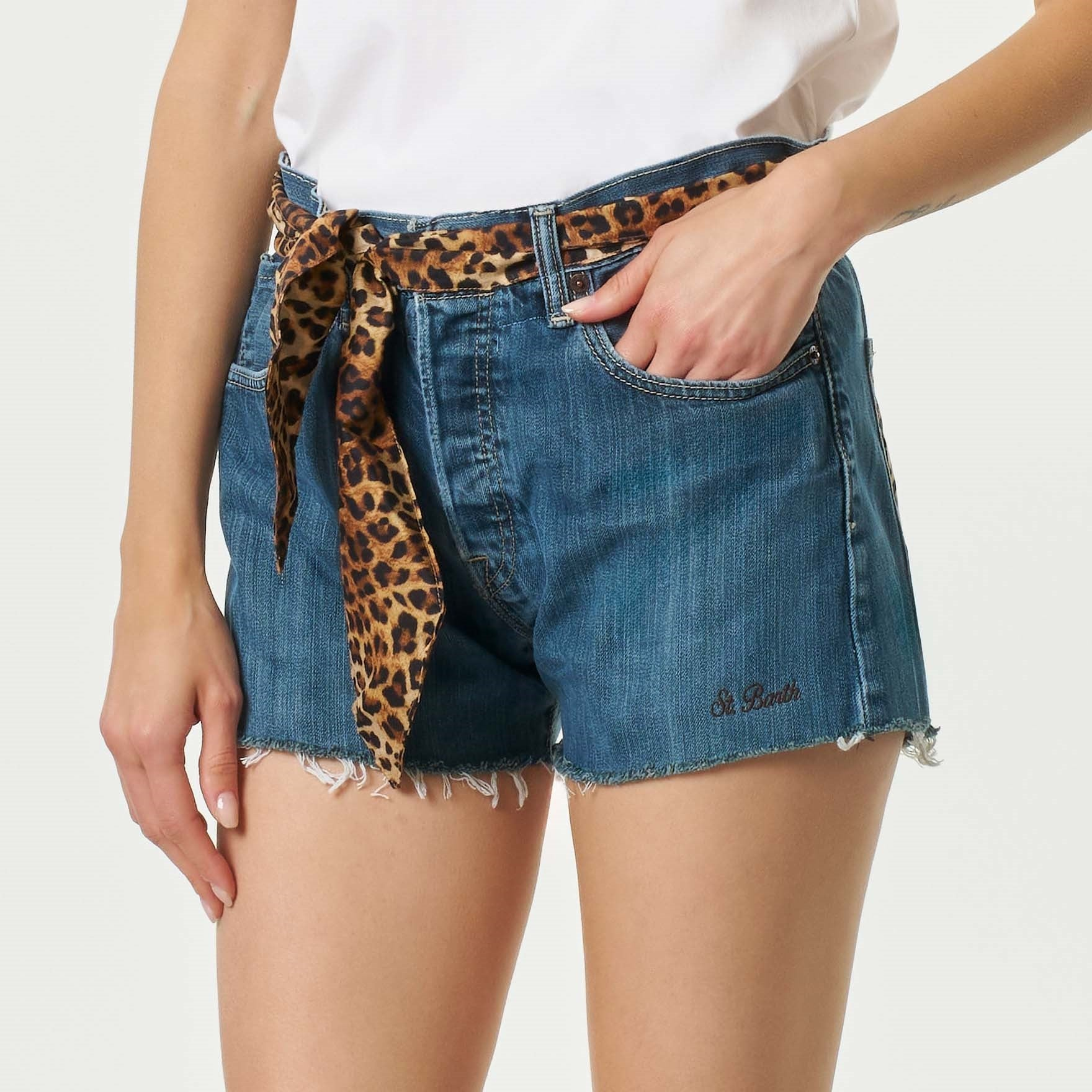 Mc2 Saint Barth shorts in denim pastel leopard