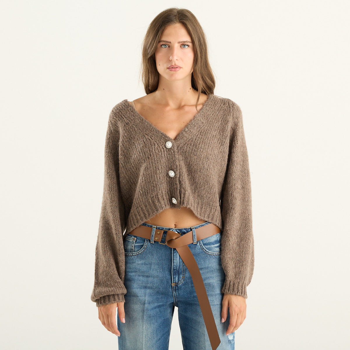 Haveone cardigan donna moro corto con bottoni gioiello