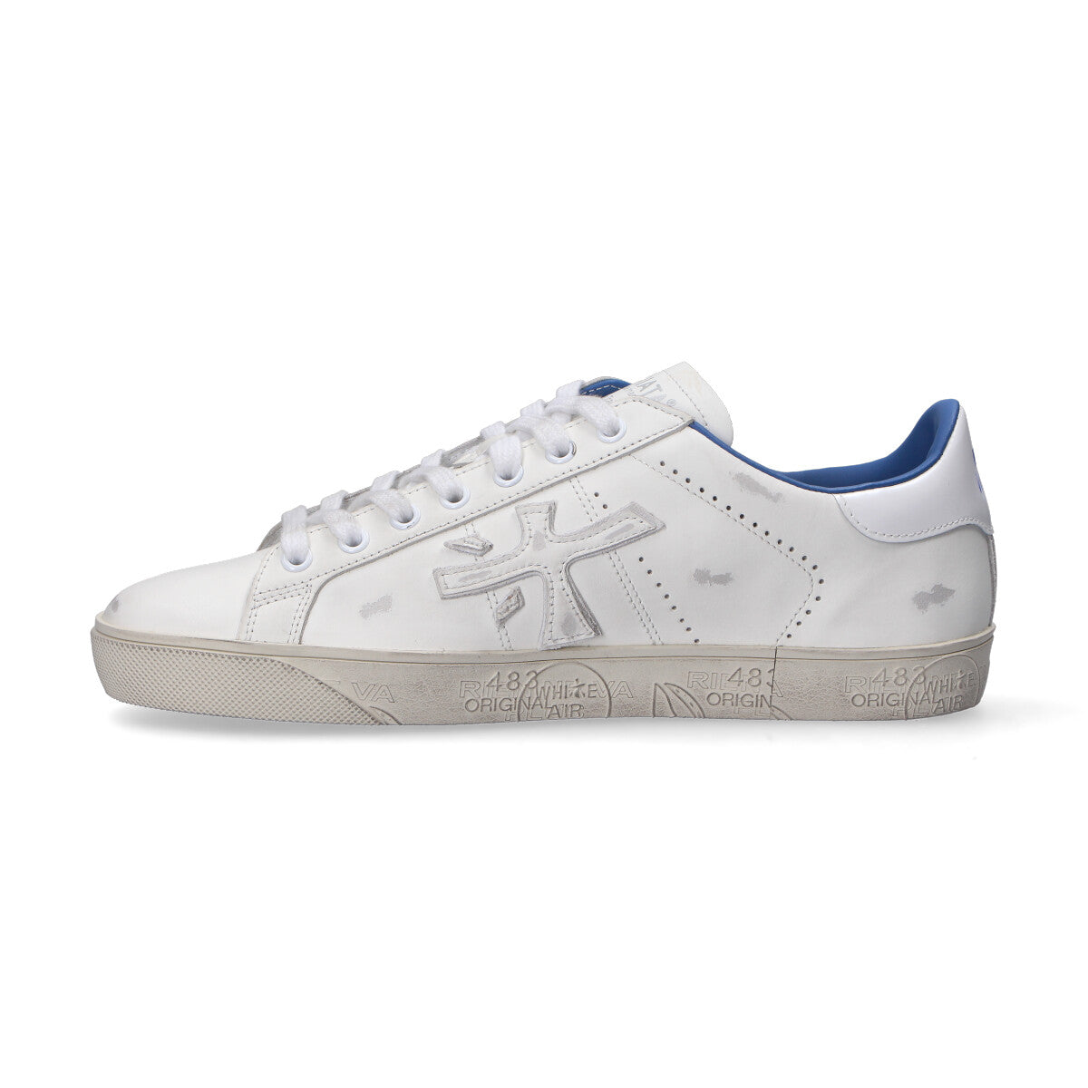 Premiata sneaker Steven in pelle bianca azzurra