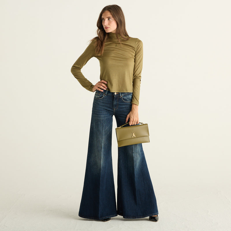 Patrizia Pepe maglia donna verde Lizard Green in lana vergine con collo alto