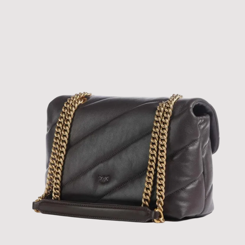 Pinko borsa a tracolla media Love Bag Puff in nappa trapuntata testa di moro con fibbia