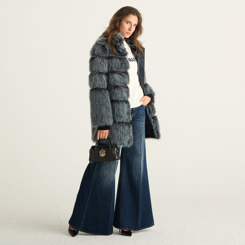 Patrizia Pepe giubbotto donna lungo in pelliccia sintetica Nexus Blue Melange