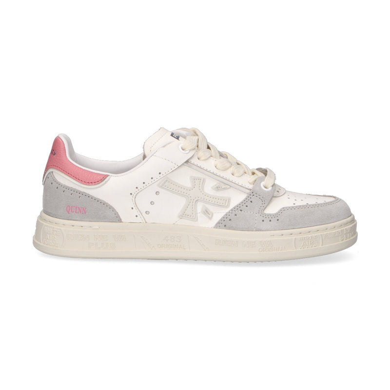 Premiata sneaker Quinn in pelle panna e rosa
