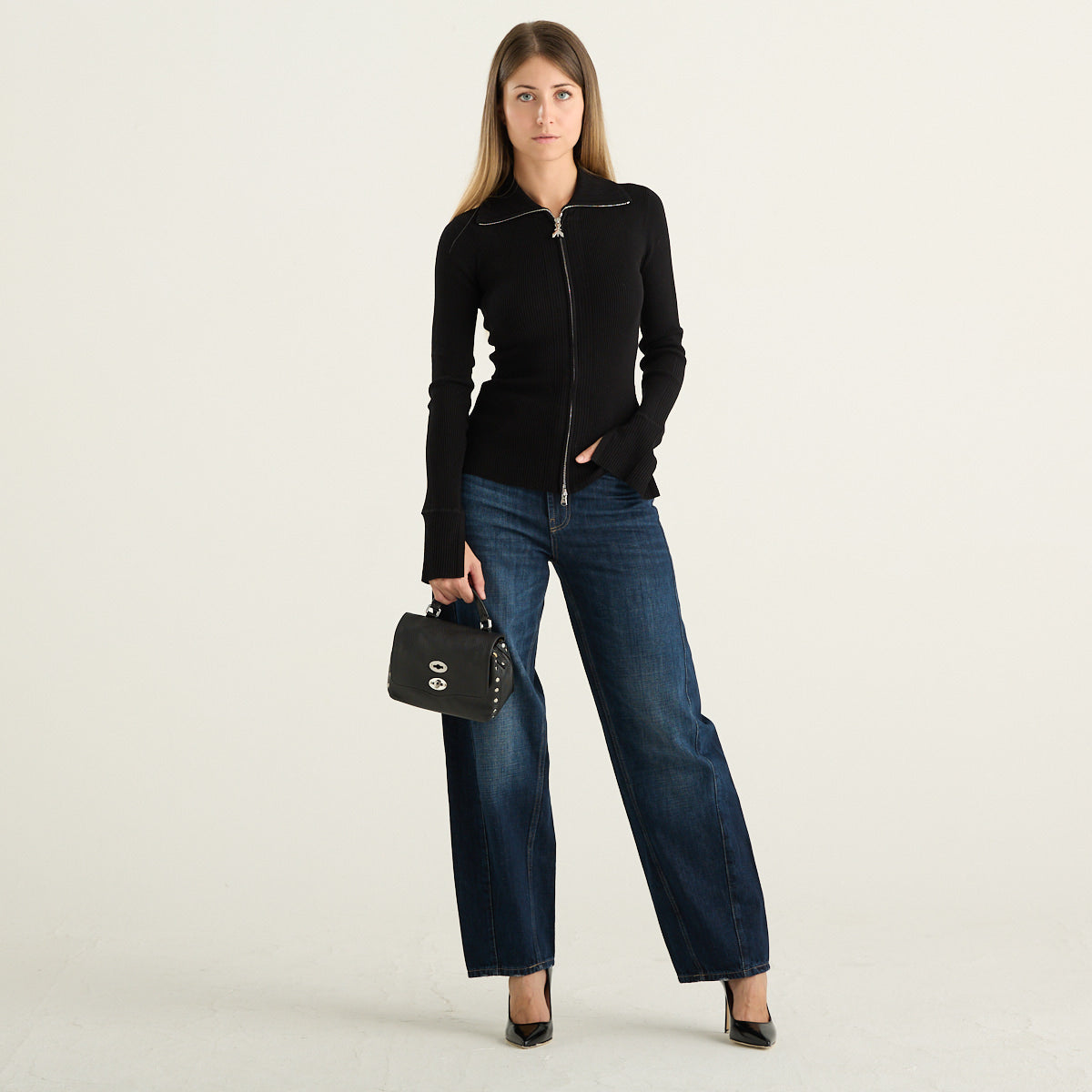Maglia Slim Nera con Zip Patrizia Pepe