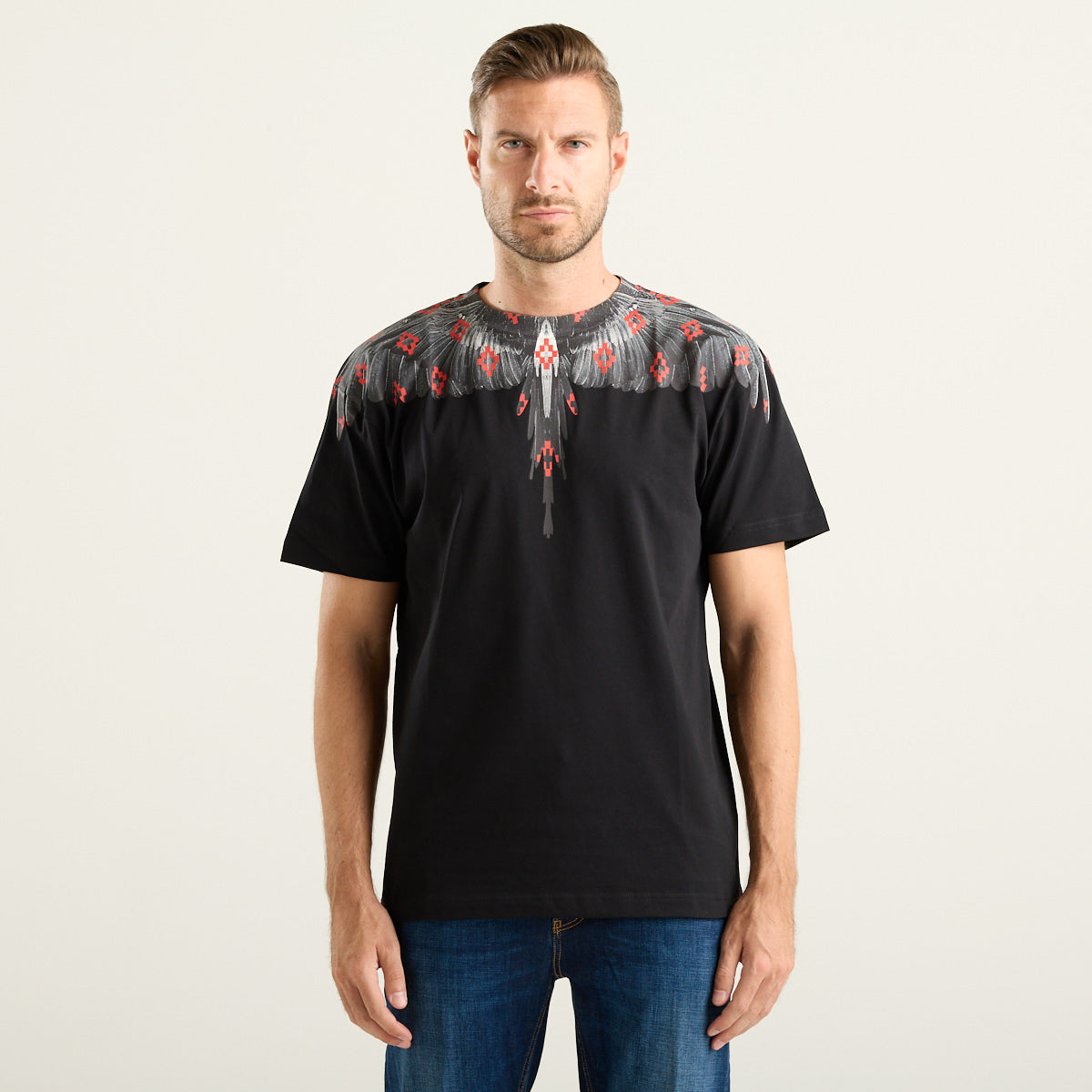 Marcelo Burlon Wings T-Shirt Uomo Nera con Stampa Rossa