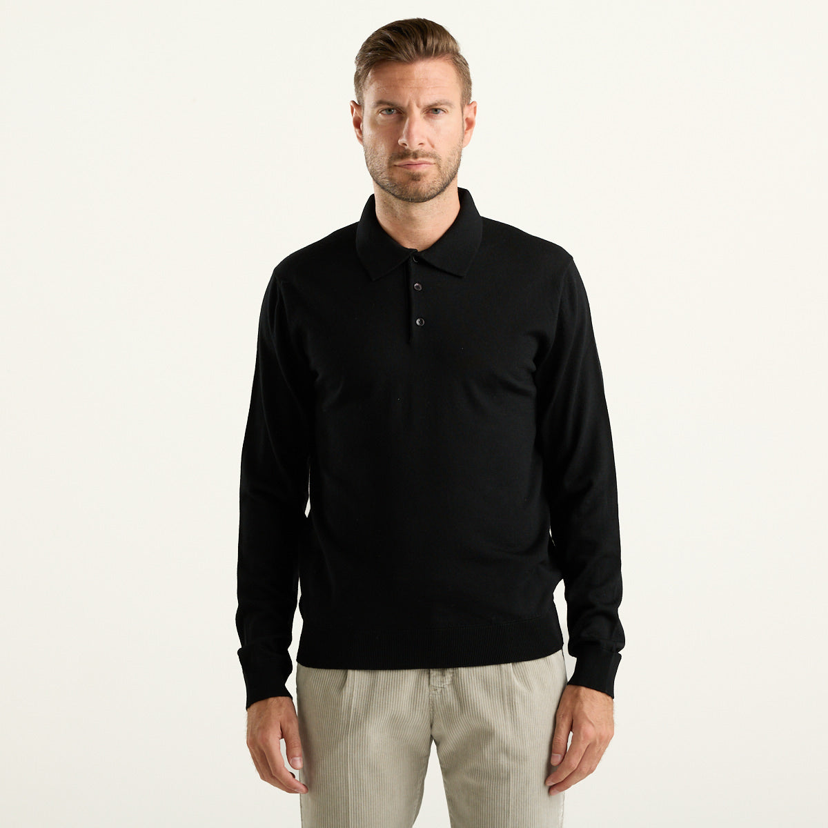 Cruna Saint Germain Polo Uomo Nera in Lana Merino