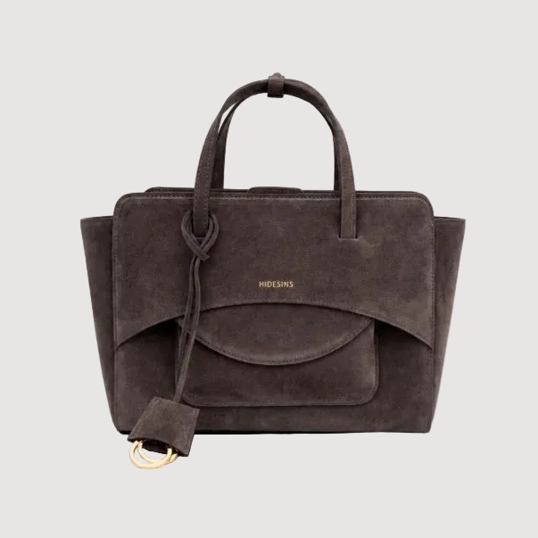 Hidesins borsa a mano Flap M in pelle scamosciata smoky