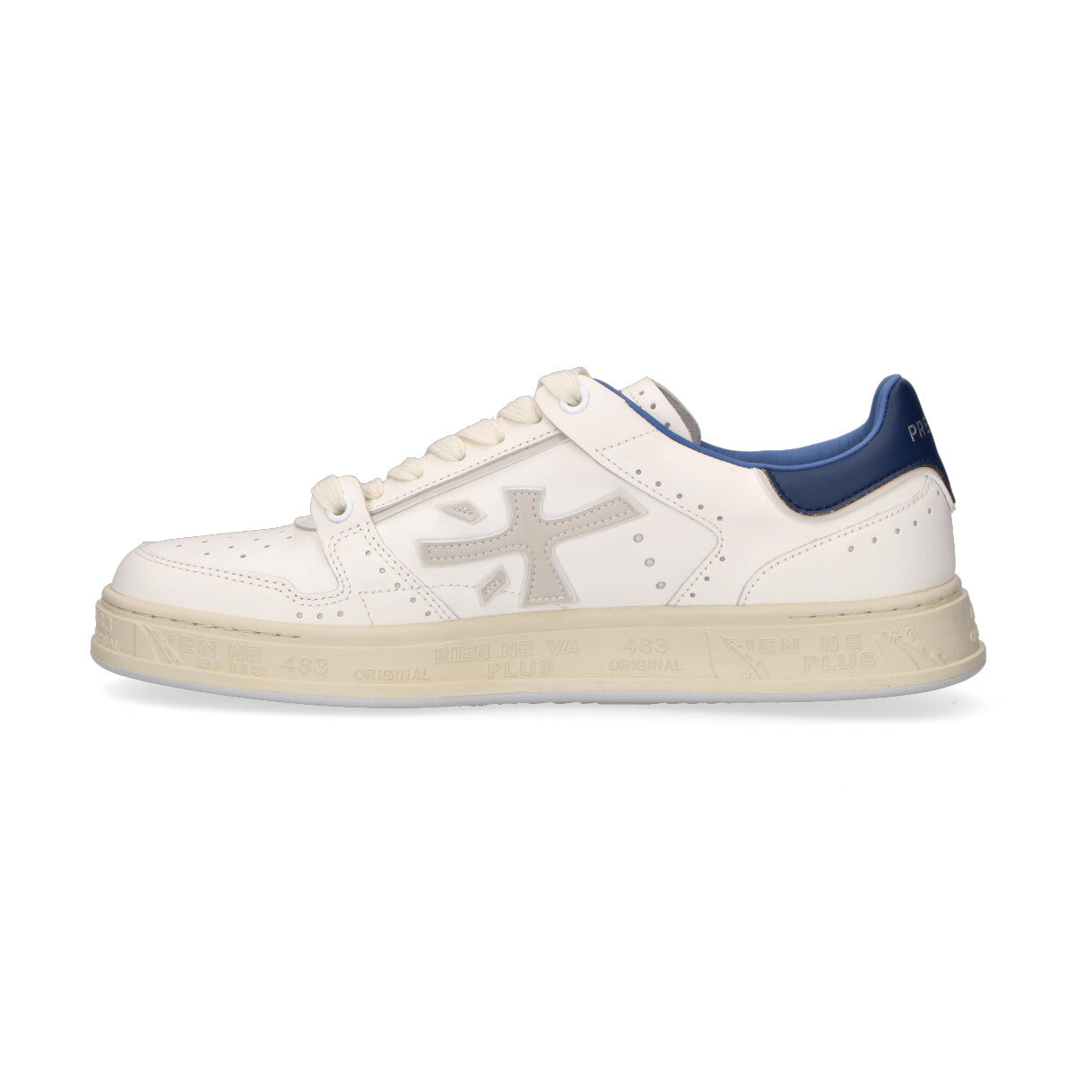 Premiata sneaker Quinn in pelle bianca azzurra