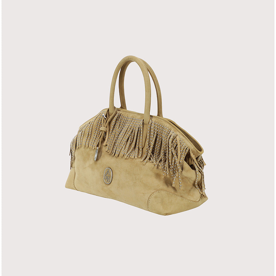 Ash borsa justin fringe in camoscio beige