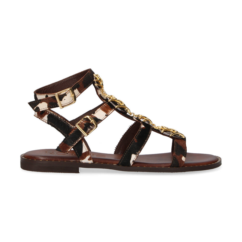 Kotris sandalo con gioielli in cavallino animalier