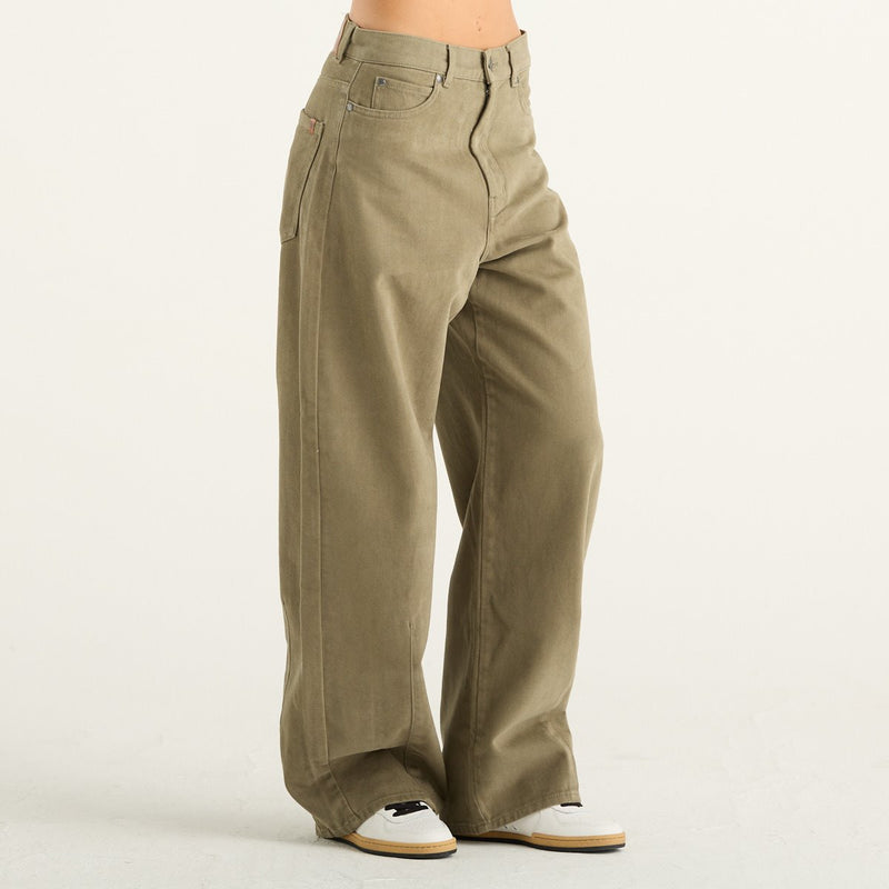 Weekend Max Mara pantaloni donna Ordine in cotone kaki a gamba larga