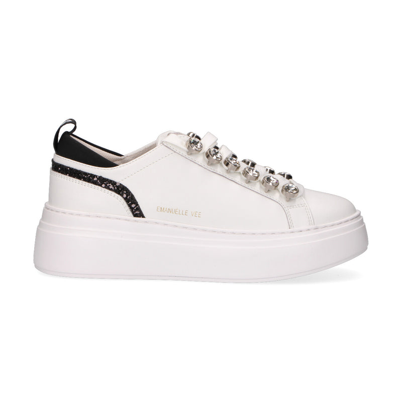 Emanuelle Vee sneakers in pelle bianca dettagli neri