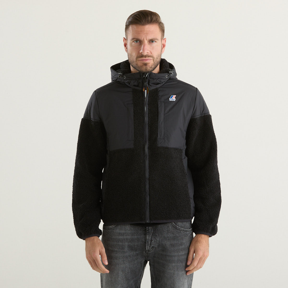 K-way giubbotto Samson in sherpa cappuccio nero