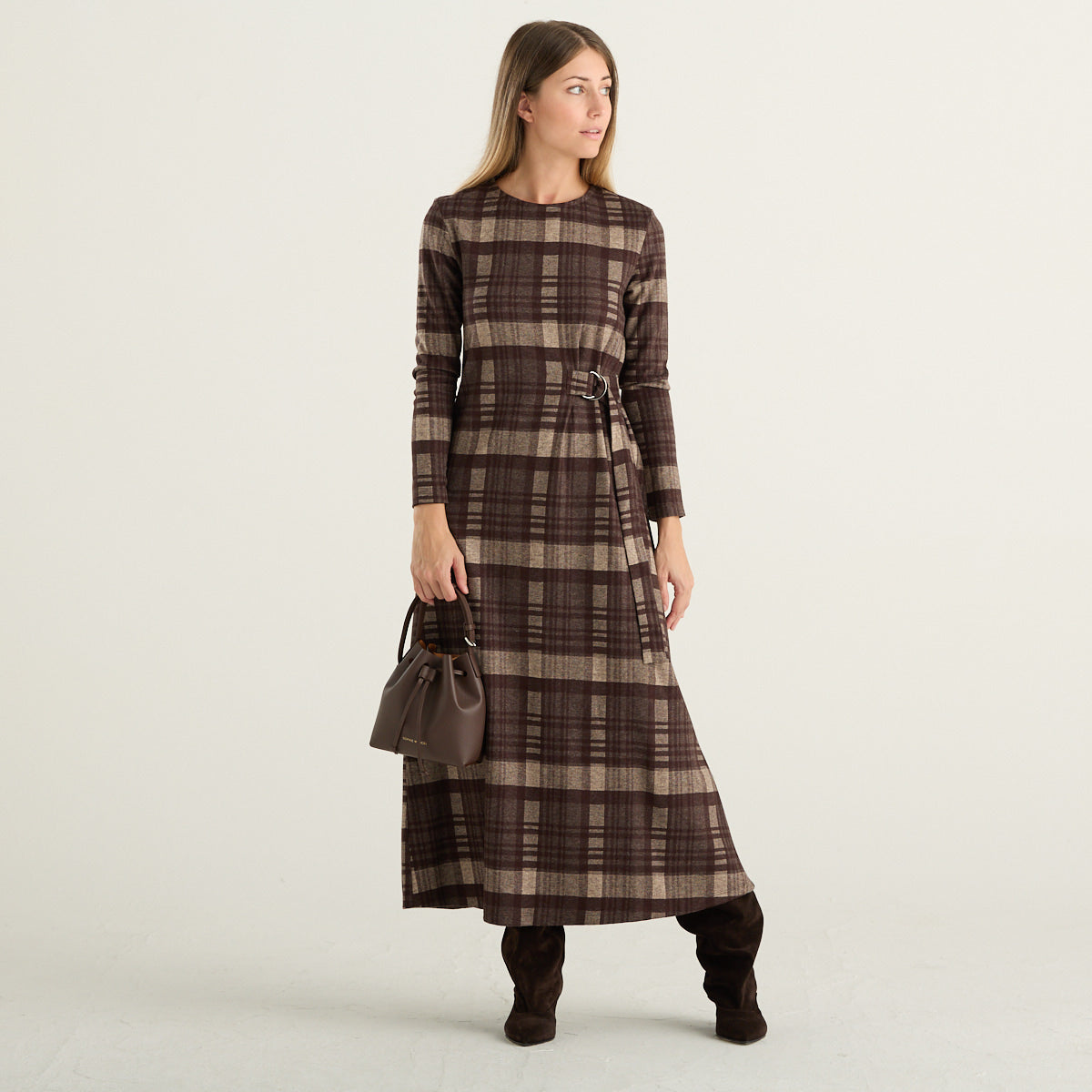 Weekend Max Mara – Abito lungo Palo a quadri marrone e beige