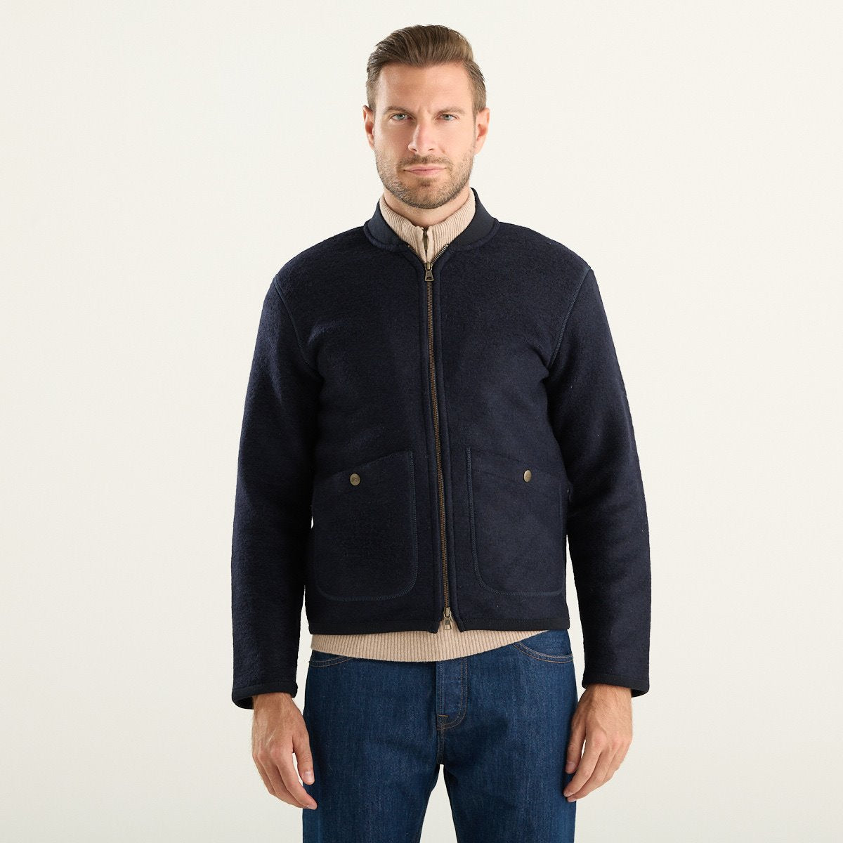 Bl’ker Vintage giacca bomber uomo Moose in lana cotta blu navy