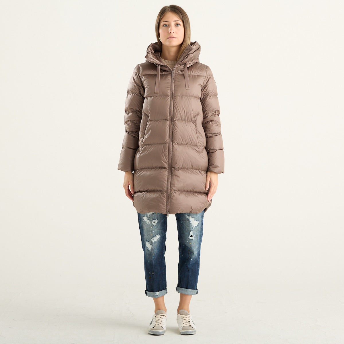 Bomboogie – Piumino lungo donna bronzo con cappuccio