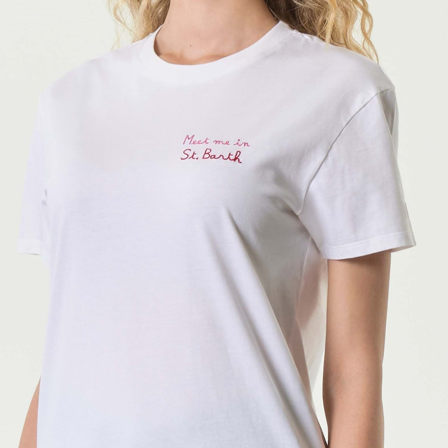 Mc2 Saint Barth t-shirt Emilie bianca con ricamo Meet me in St.Barth