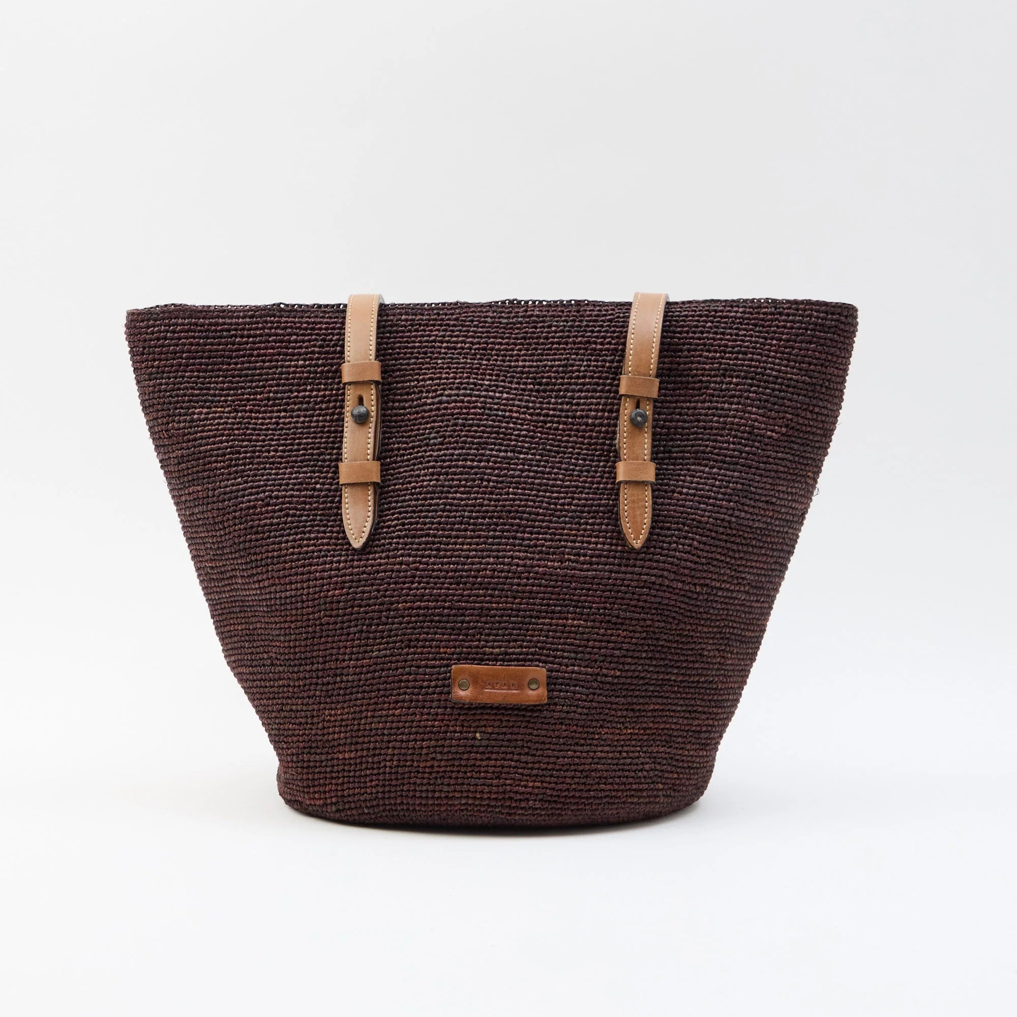 Afar borsa a spalla Kaluwa medium in raffia testa di moro