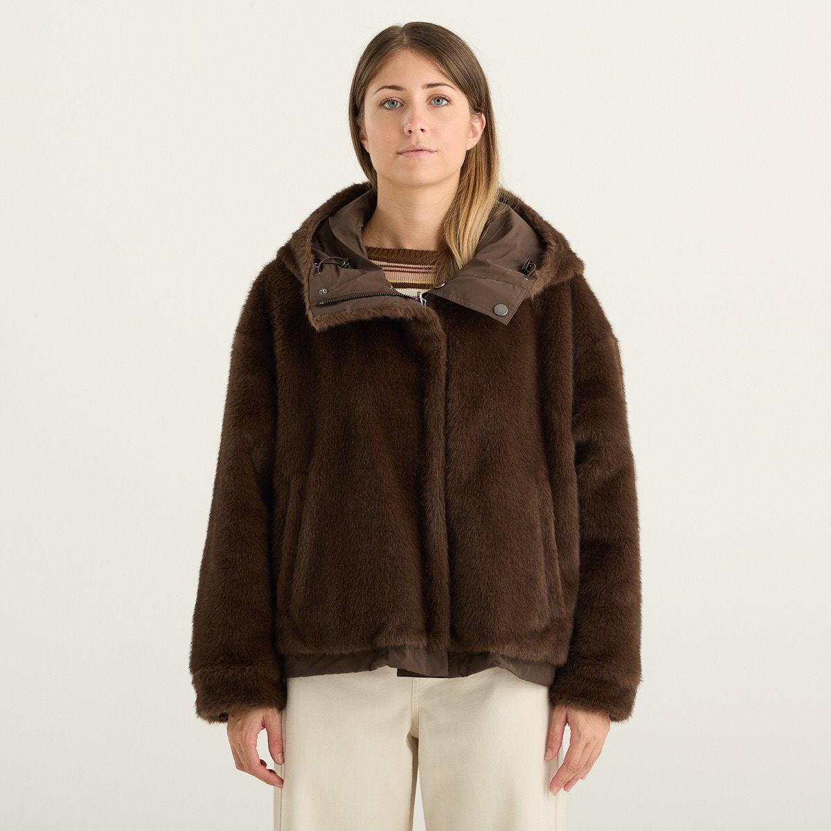 Weekend Max Mara giacca donna Zanna reversibile con cappuccio marrone