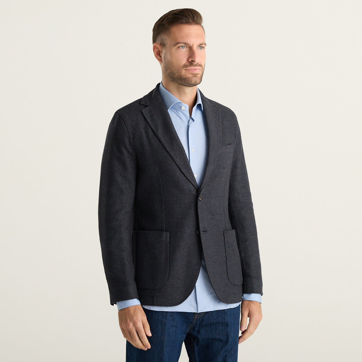Circolo 1901 Giacca Uomo Blu Antracite in Jersey di Lana Vergine con Tasche Applicate