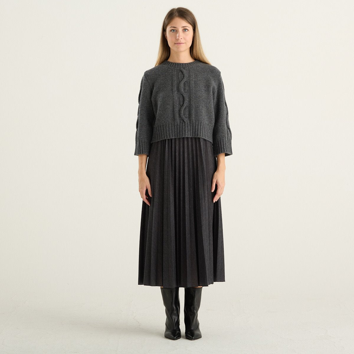 Weekend Max Mara abito midi donna Calco plissé con maglia in lana antracite WKDCALCO-006