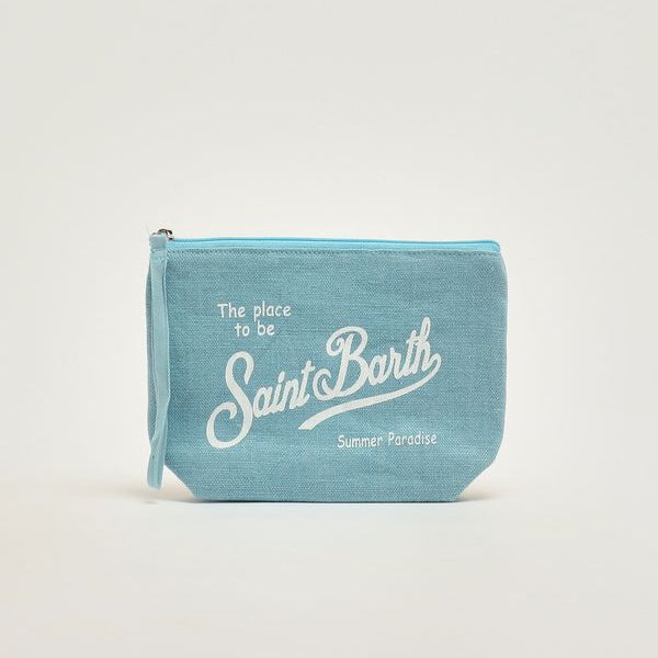 Mc2 Saint Barth pochette Aline in lino azzurra