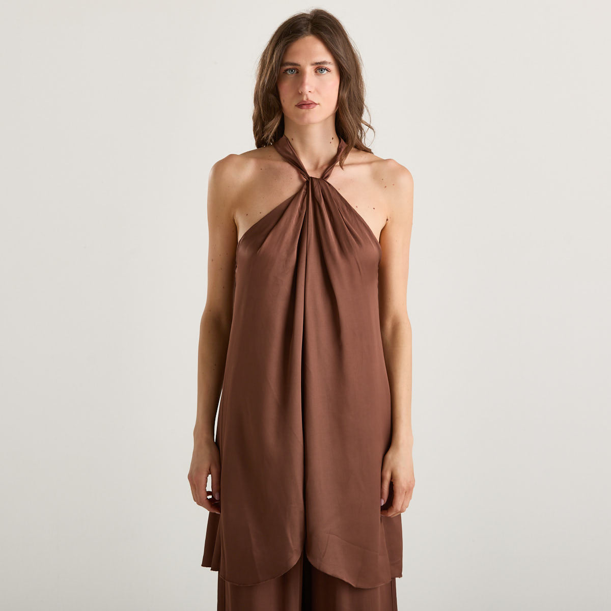 Relish top lungo in tessuto marrone