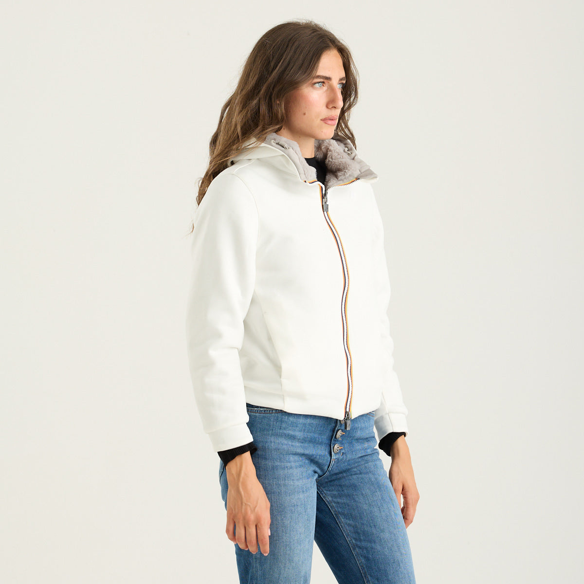 K-Way felpa deva reversibile bianca e grigia