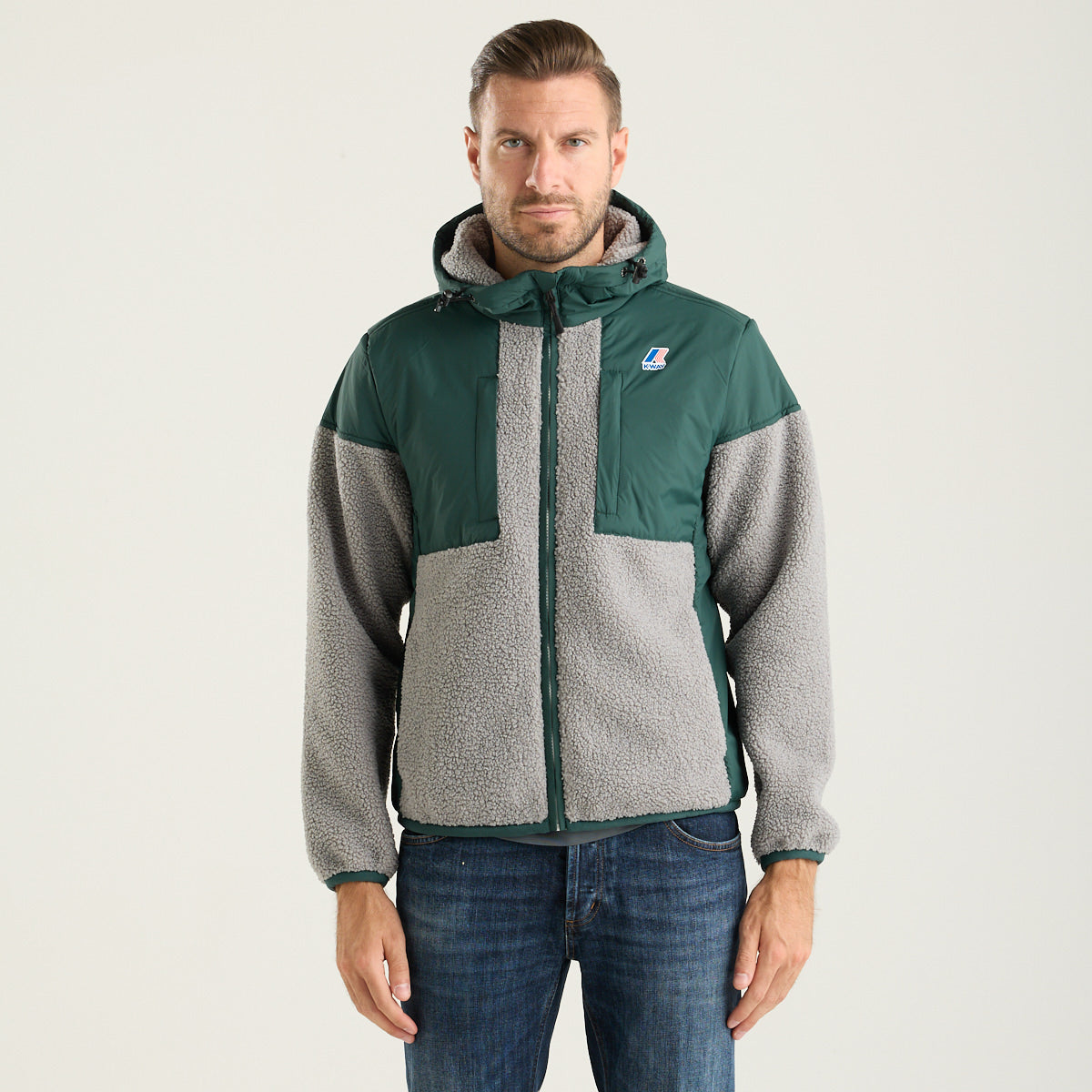 K-Way giubbotto samson in sherpa con cappuccio verde