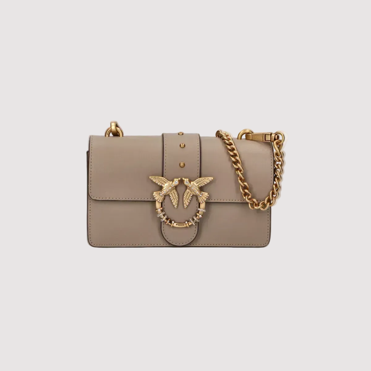 Pinko borsa a tracolla Mini Love Bag One in pelle con fibbia gioiello tortora