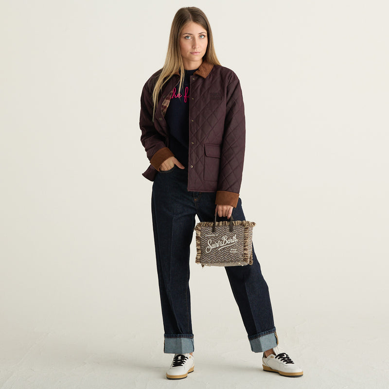 MC2 Saint Barth Giacca Donna Trapuntata Bordeaux con Colletto e Polsini in Velluto a Coste