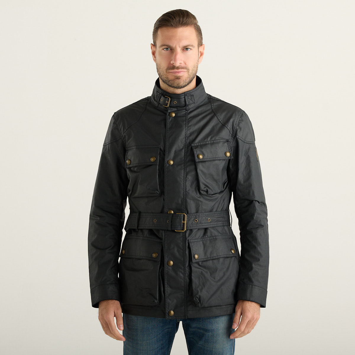 Belstaff Giacca Uomo Trialmaster Blu Navy Scuro Cerata con Cintura
