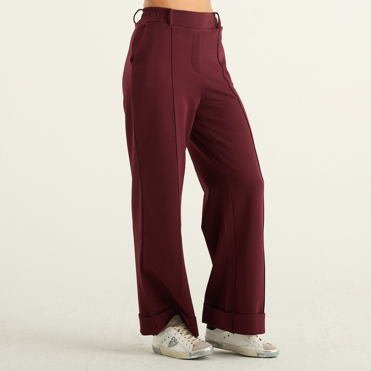 OWN Off With Nature Pantaloni Donna Bordeaux a Gamba Larga in Interlock LKT212-406