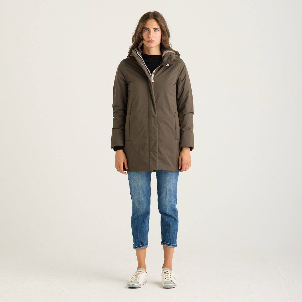 K-Way giubbotto sophie in twill marrone con cappuccio