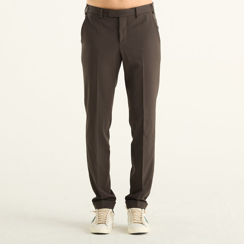 PT Torino pantalone uomo marrone scuro in lana vergine stretch con risvolto
