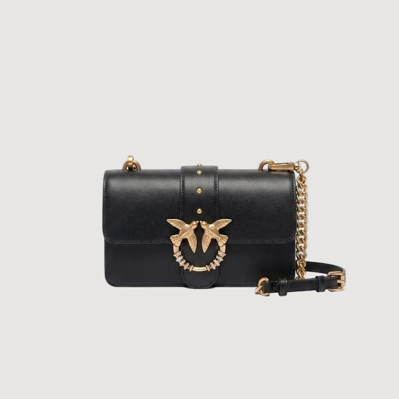 Pinko borsa a tracolla Mini Love Bag One in pelle nera con fibbia gioiello